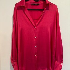 Zara Pink Button Down Shirt with Notched Collar